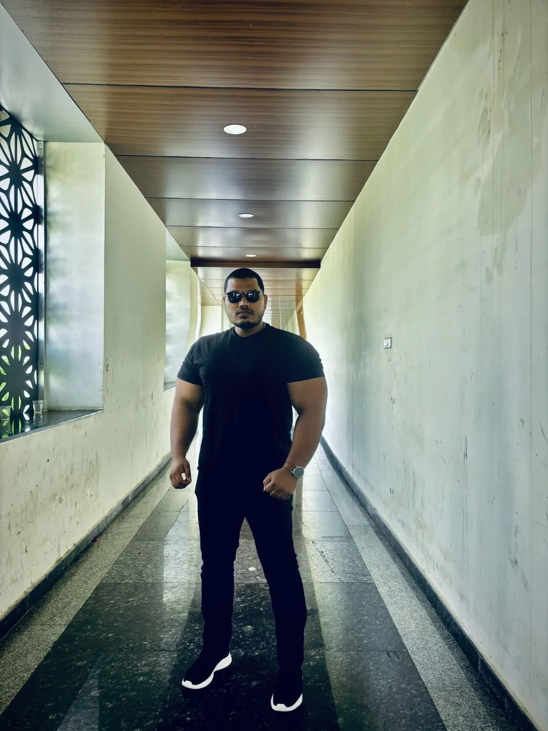 Security officer on duty in a venue corridor