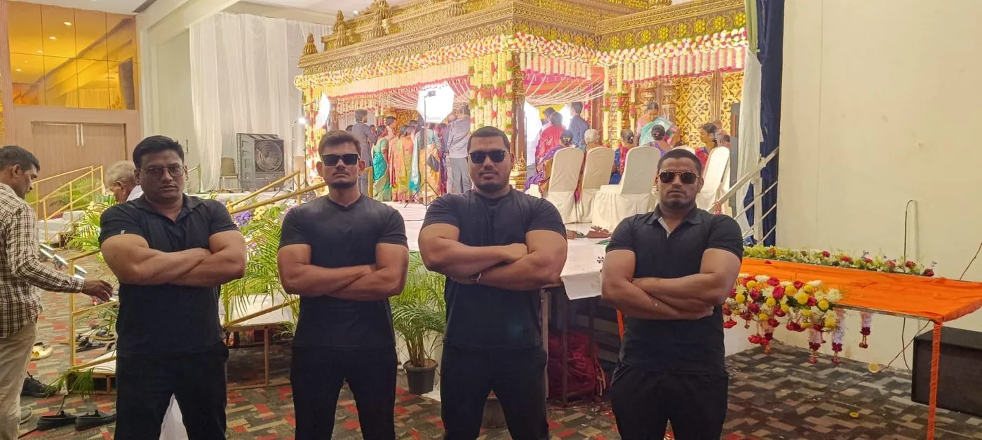 Security team at a wedding function stage in Telangana